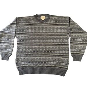 Vintage Woolrich Mens XL Grey Fair Isle Stripe Knit Sweater Made in USA 7230